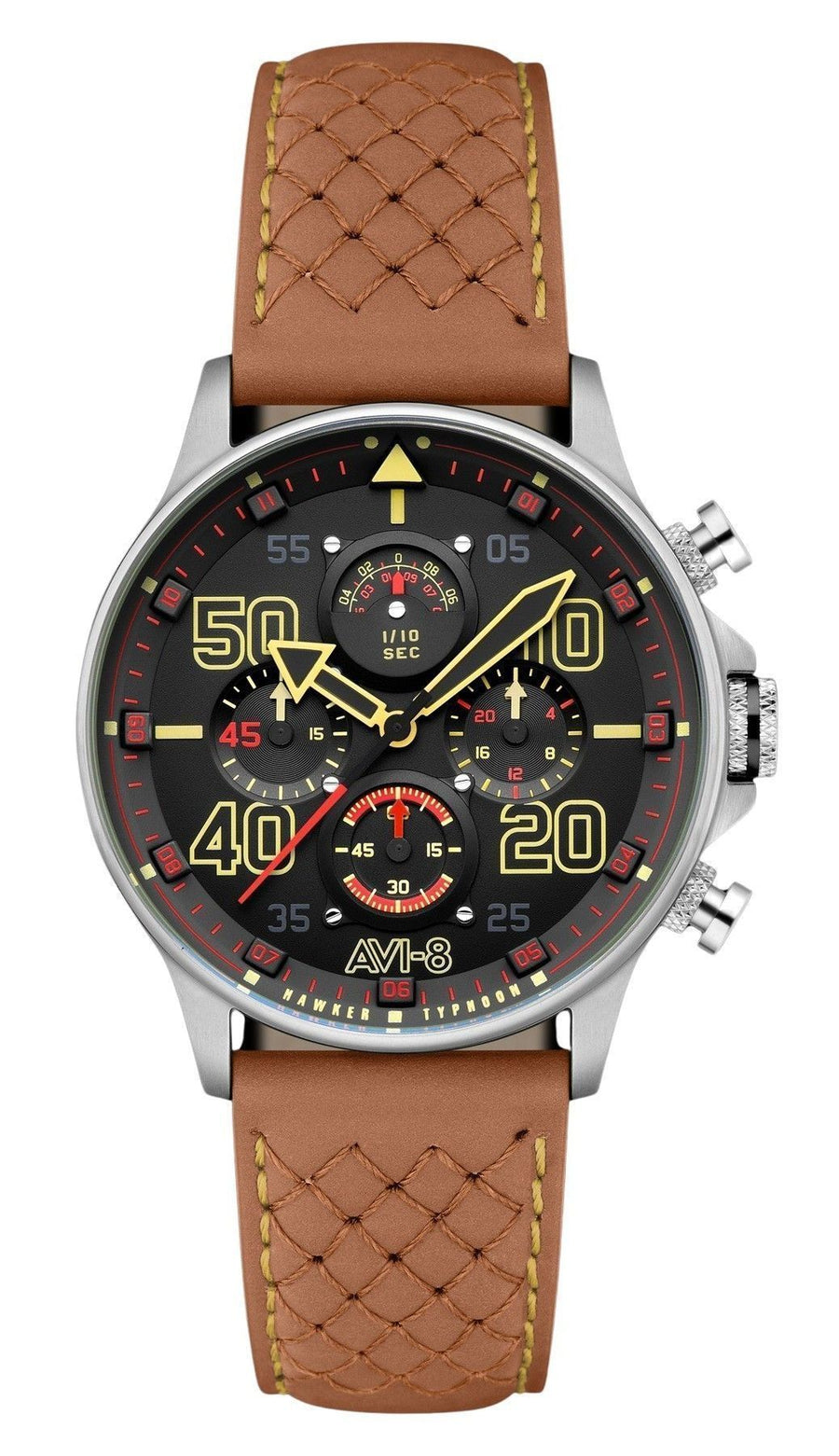 AVI-8 Hawker Typhoon Coningham Chronograph Baldwin Lederarmband Schwarzes Zifferblatt Quarz AV-4093-0B Herrenuhr