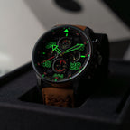 AVI-8 Hawker Typhoon Coningham Chronograph Baldwin Lederarmband Schwarzes Zifferblatt Quarz AV-4093-0B Herrenuhr
