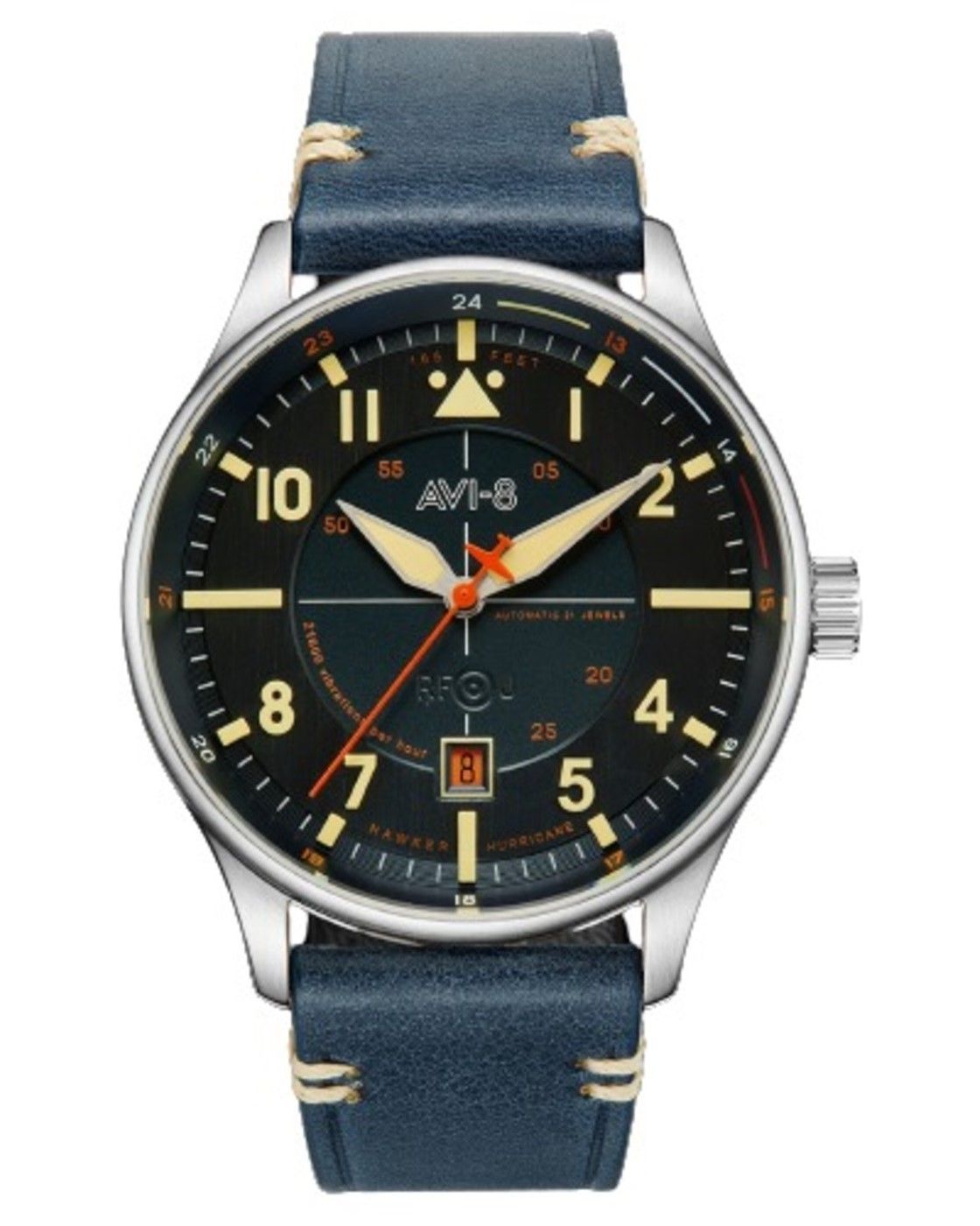 AVI-8 Hawker Hurricane Kent automatisch Sussex lederen band blauwe wijzerplaat automatisch AV-4094-02 herenhorloge