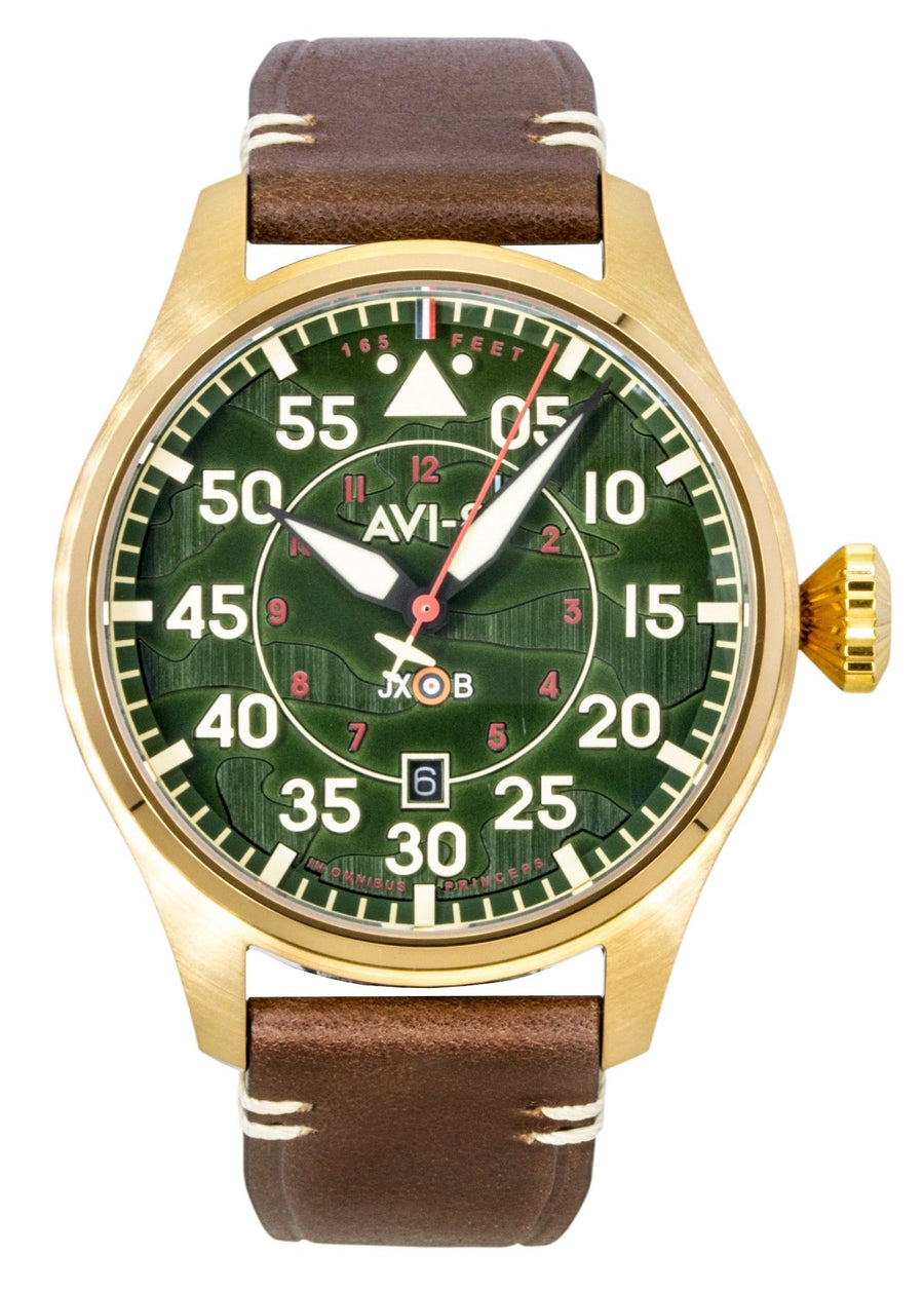 AVI-8 Hawker Hurricane Clowes Northholt Lederarmband Grünes Zifferblatt Automatik AV-4097-04 Herrenuhr