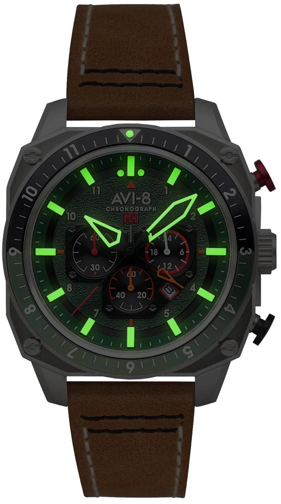 AVI-8 Hawker Hunter Atlas Dual Time Chronograaf Forest Quartz AV-4100-01 Herenhorloge