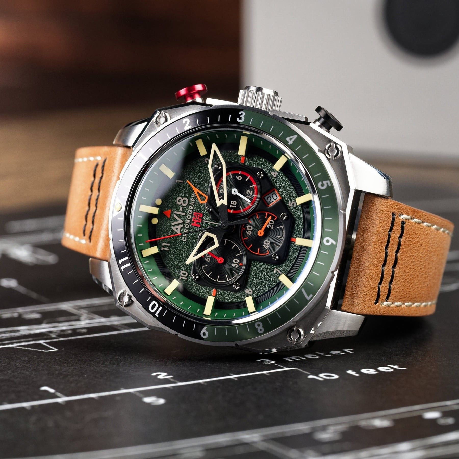 AVI-8 Hawker Hunter Atlas Dual Time Chronograph Forest Quartz AV-4100-01 Men's Watch