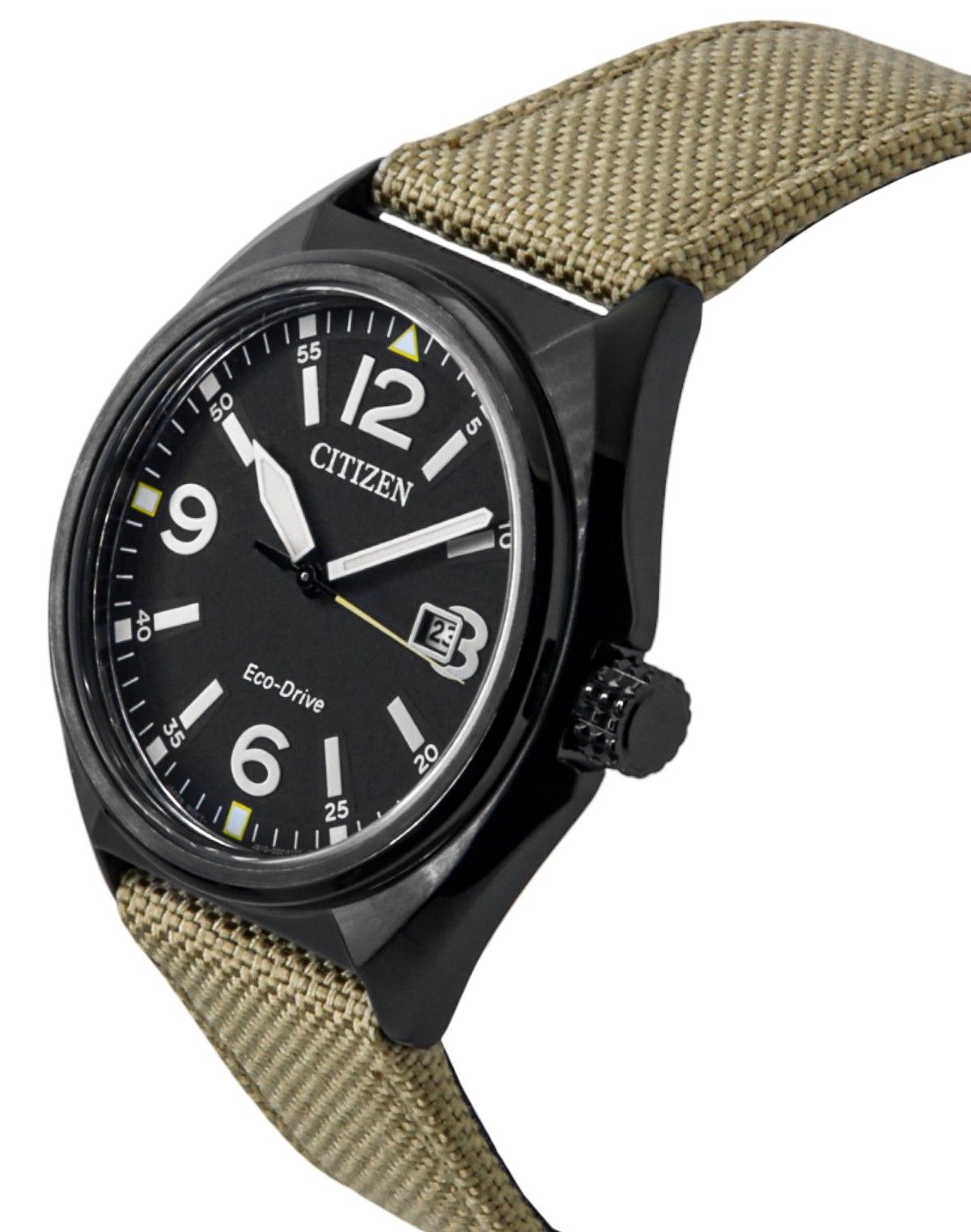 Citizen Eco-Drive Green Nylon Strap Black Dial AW1575-08E 100M Men's Watch