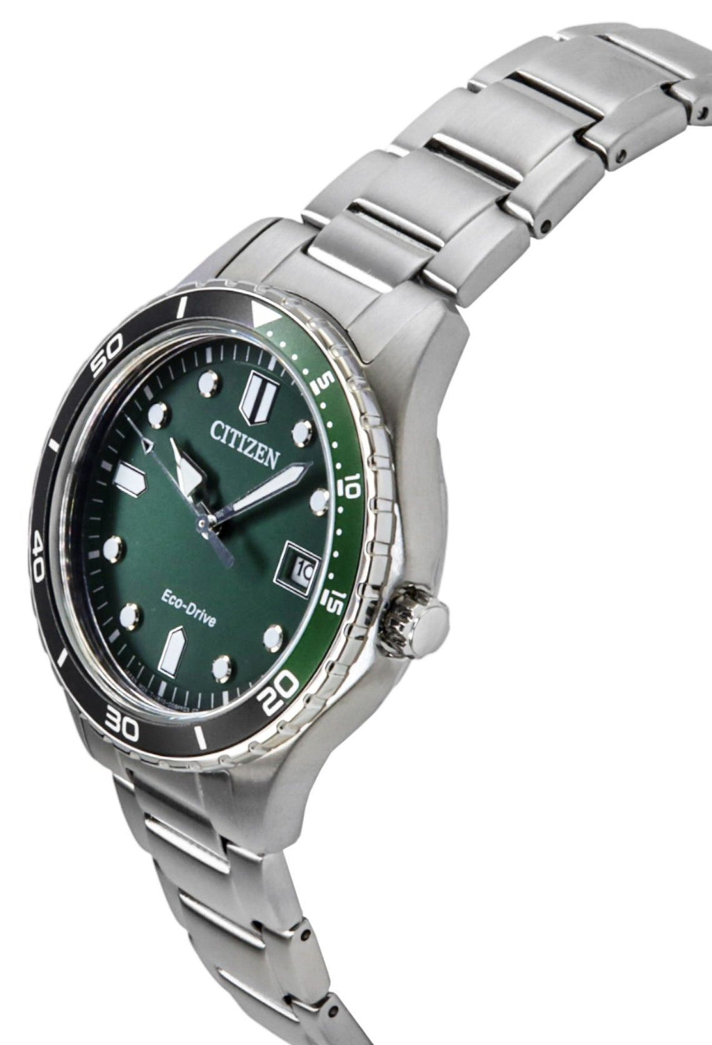 Citizen Eco-Drive Stainless Steel Green Dial AW1828-80X 100M Unisex Watch