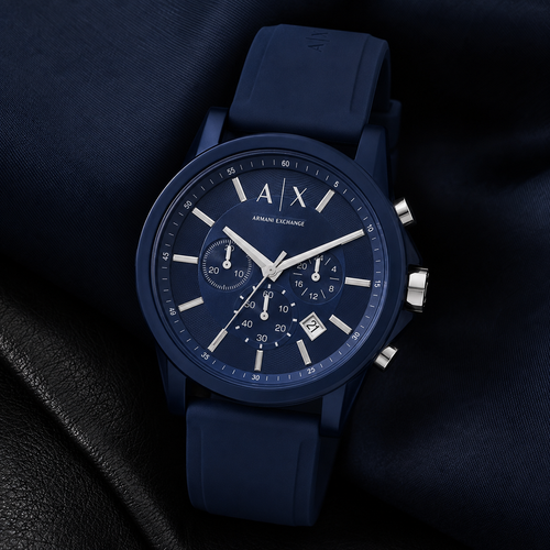Armani Exchange AX1327 men's watch on dark fabric