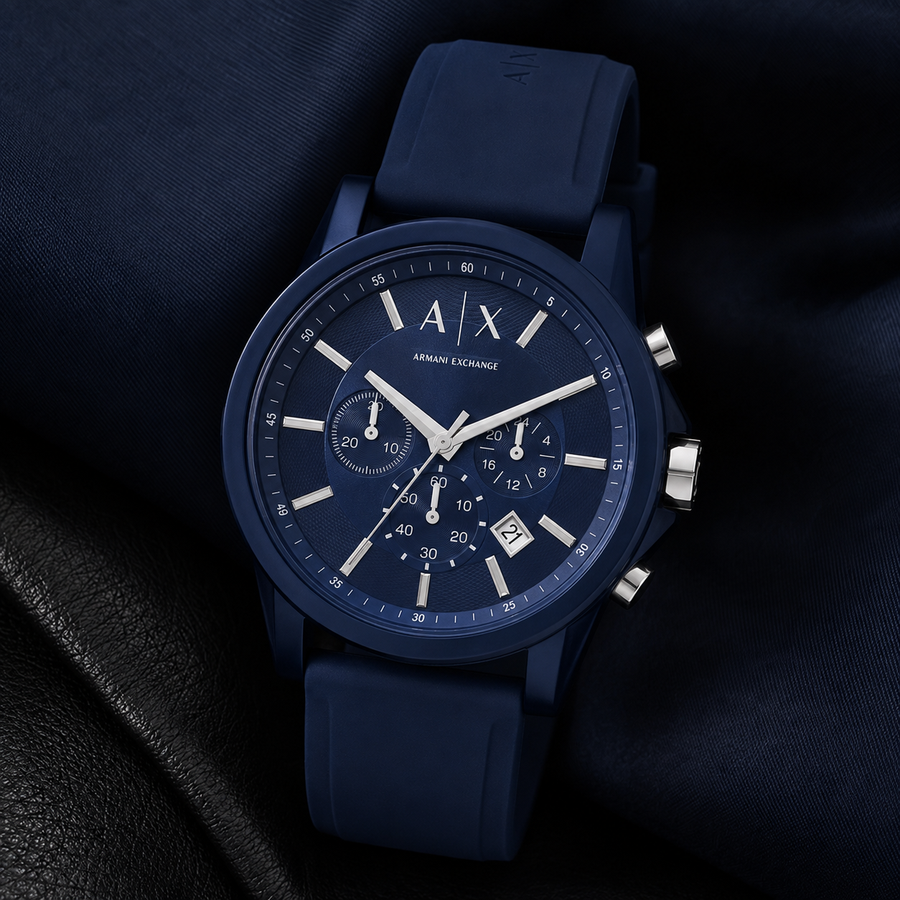 Armani Exchange AX1327 men's watch on dark fabric