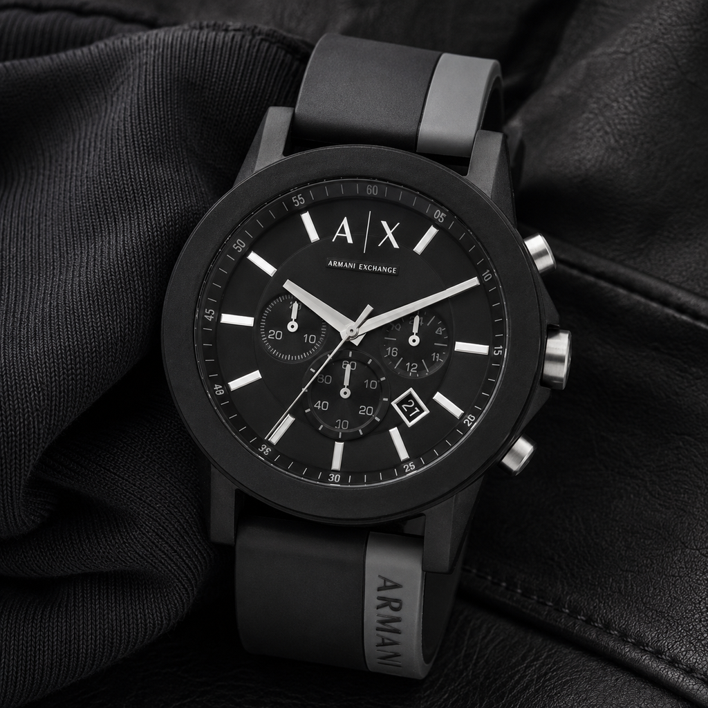 Armani Exchange AX1331 men's watch on black fabric