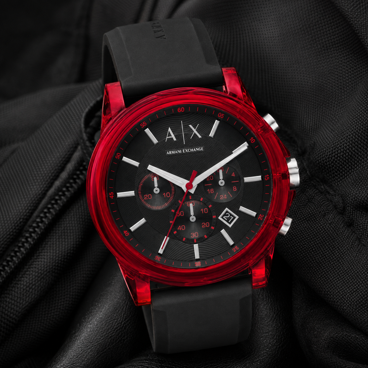 Armani Exchange AX1338 men's watch on black fabric