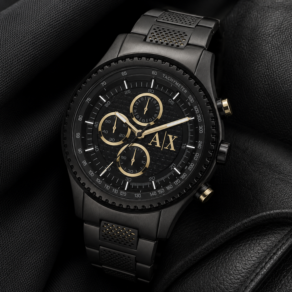 Armani Exchange AX1604 men's watch on black fabric