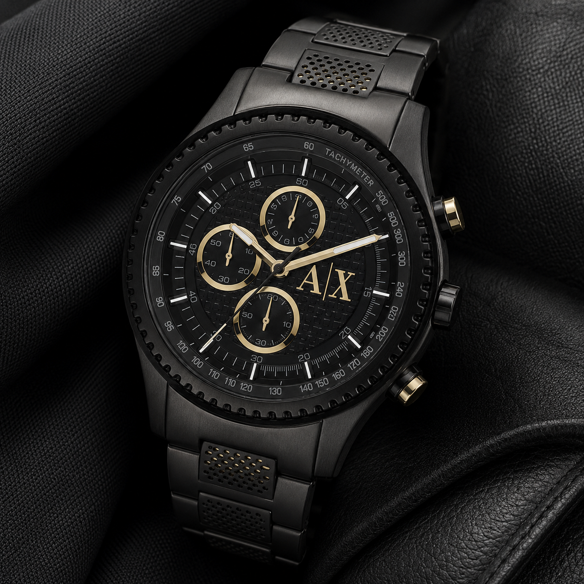 Armani Exchange AX1604 men's watch on black fabric