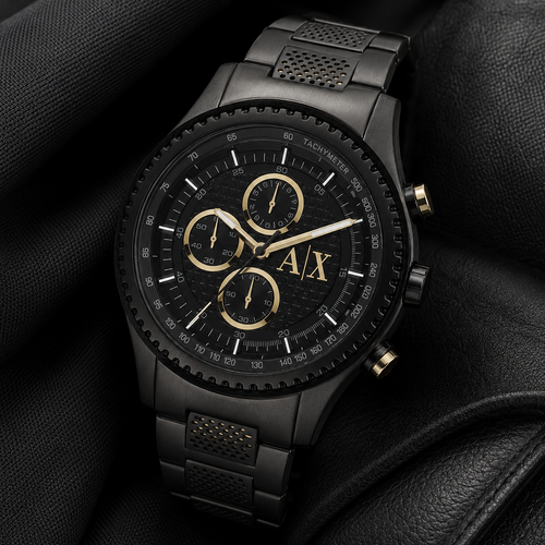 Armani Exchange AX1604 men's watch on black fabric