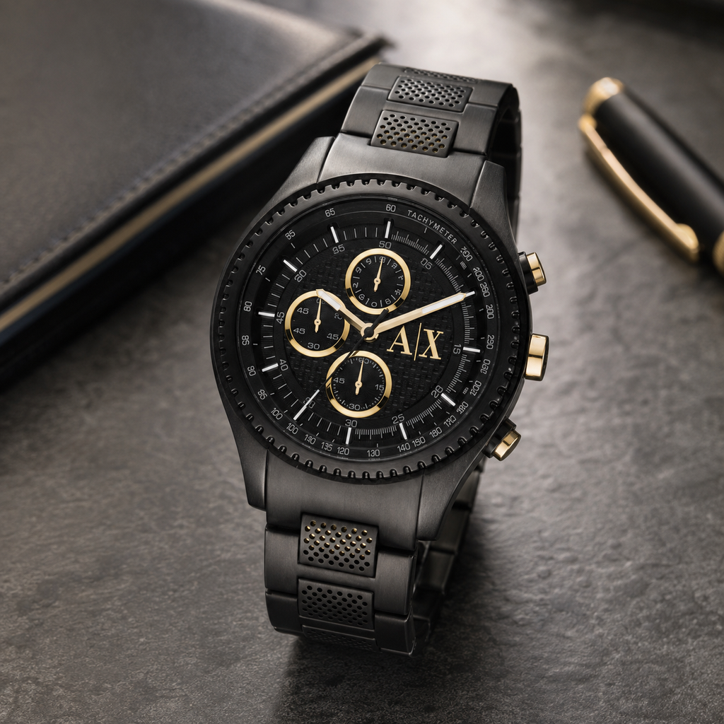 Armani Exchange AX1604 men's watch premium desk scene
