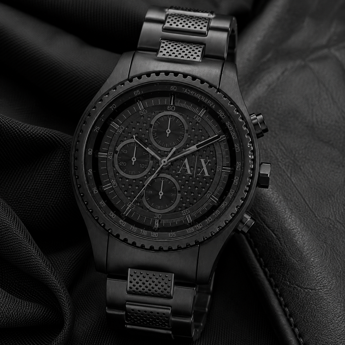 Armani Exchange AX1605 men's watch on black fabric