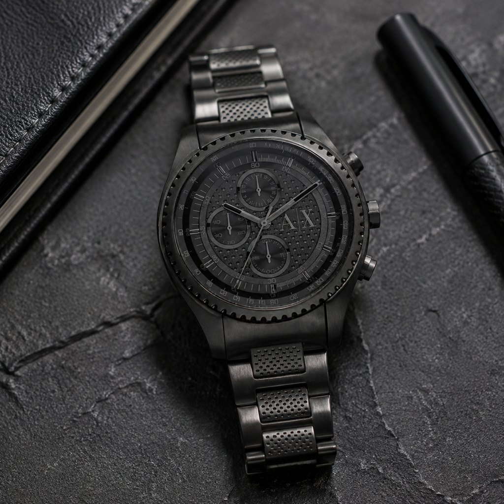 Armani Exchange AX1605 men's watch premium desk scene