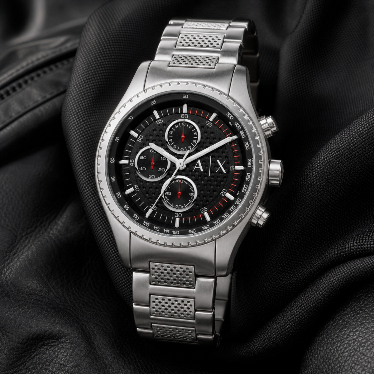 Armani Exchange AX1612 men's watch on black fabric