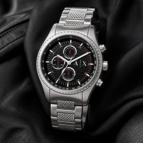 Armani Exchange AX1612 men's watch on black fabric
