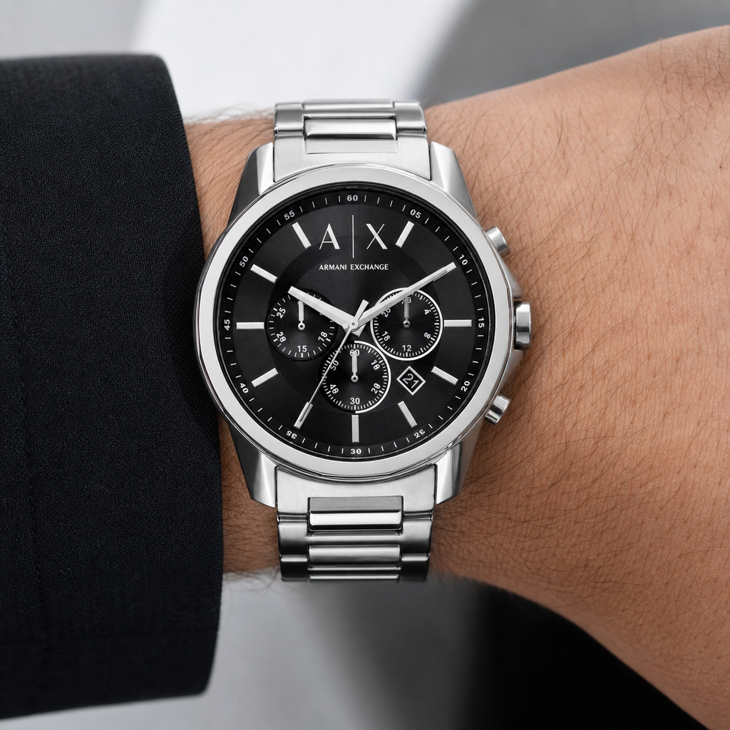 Armani Exchange AX1720 men's watch on inner wrist, front view