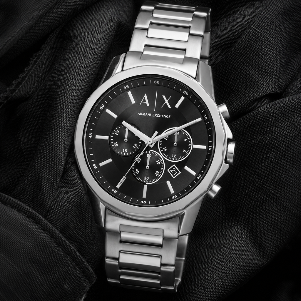Armani Exchange AX1720 men's watch on black fabric