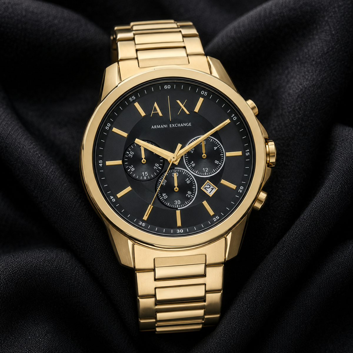 Armani Exchange AX1721 men's watch on black fabric