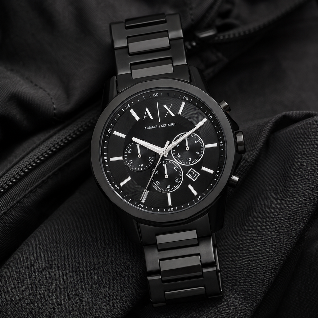 Armani Exchange AX1722 men's watch on black fabric