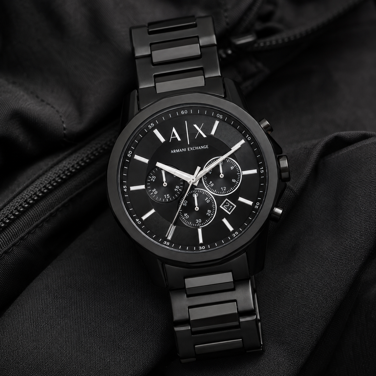 Armani Exchange AX1722 men's watch on black fabric