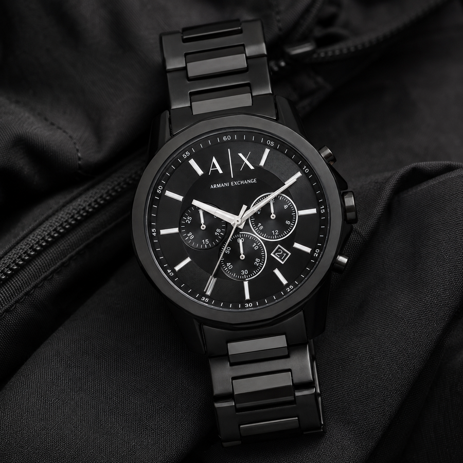 Armani Exchange AX1722 men's watch on black fabric