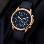 Armani Exchange AX1723 men's watch on navy fabric