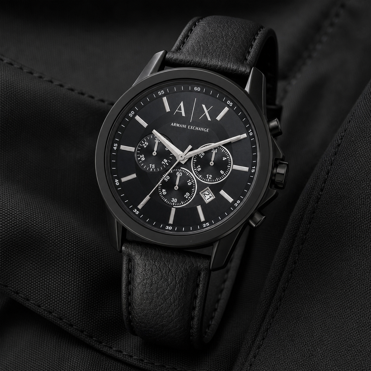 Armani Exchange AX1724 men's watch on black fabric