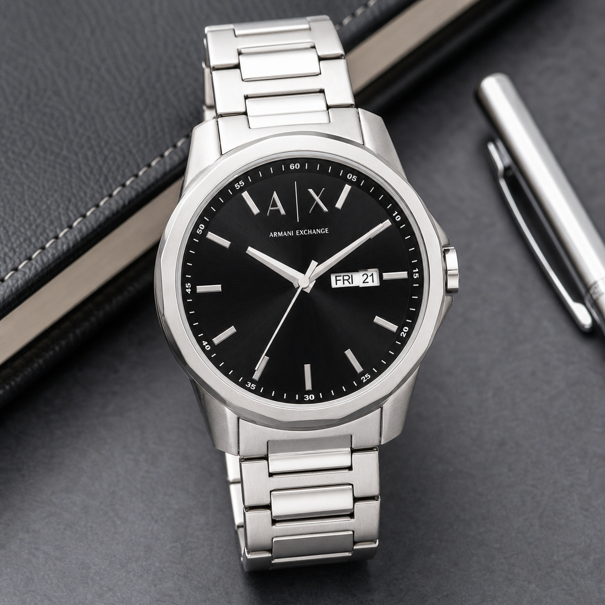 Armani Exchange AX1733 men's watch lifestyle desk scene