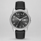 Armani Exchange AX1735 men's black dial day-date watch front packshot