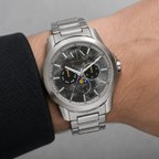 Armani Exchange AX1736 men's marble dial multifunction watch worn on inner wrist