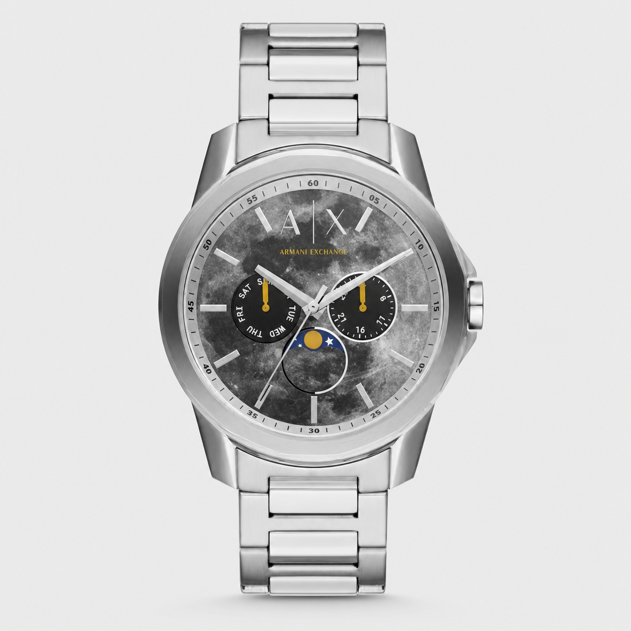 Armani Exchange AX1736 men's marble dial multifunction watch front packshot