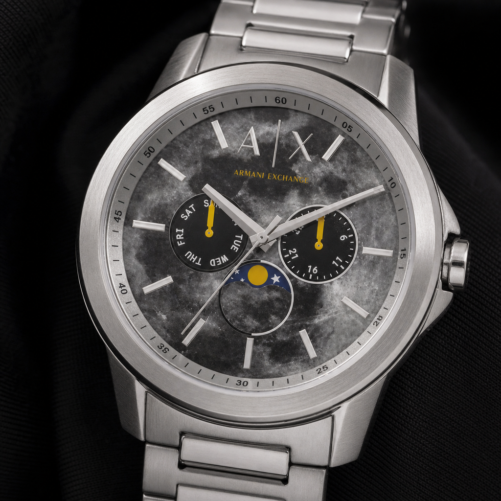 Armani Exchange AX1736 men's marble dial multifunction watch macro