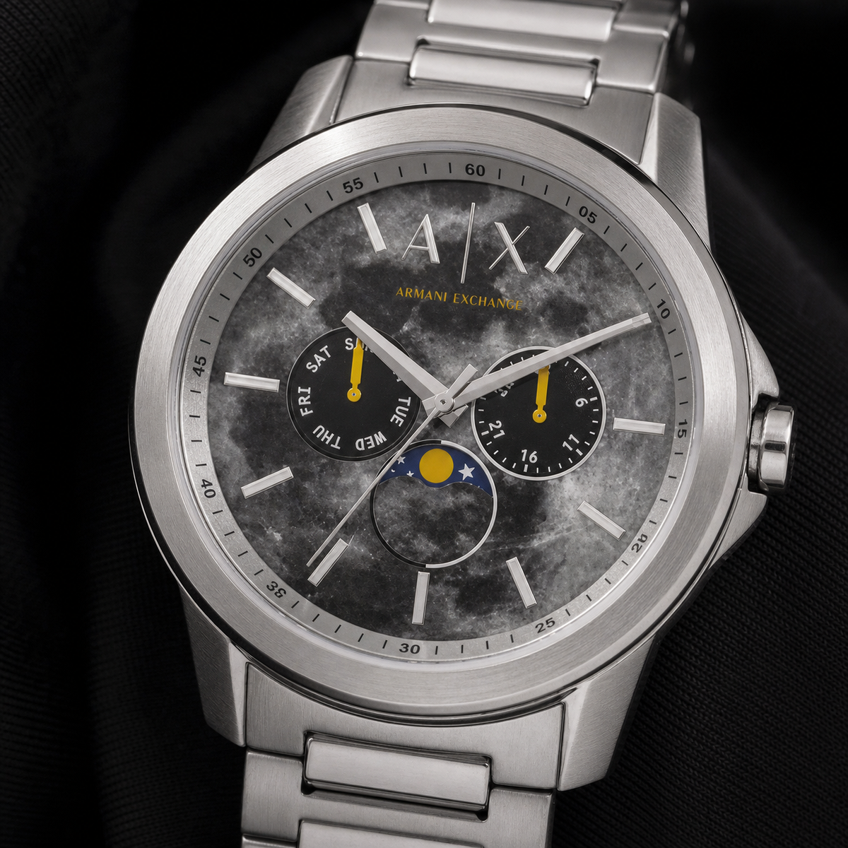 Armani Exchange AX1736 men's marble dial multifunction watch macro