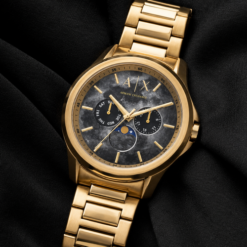 Armani Exchange AX1737 men's gold-tone marble dial multifunction watch lifestyle