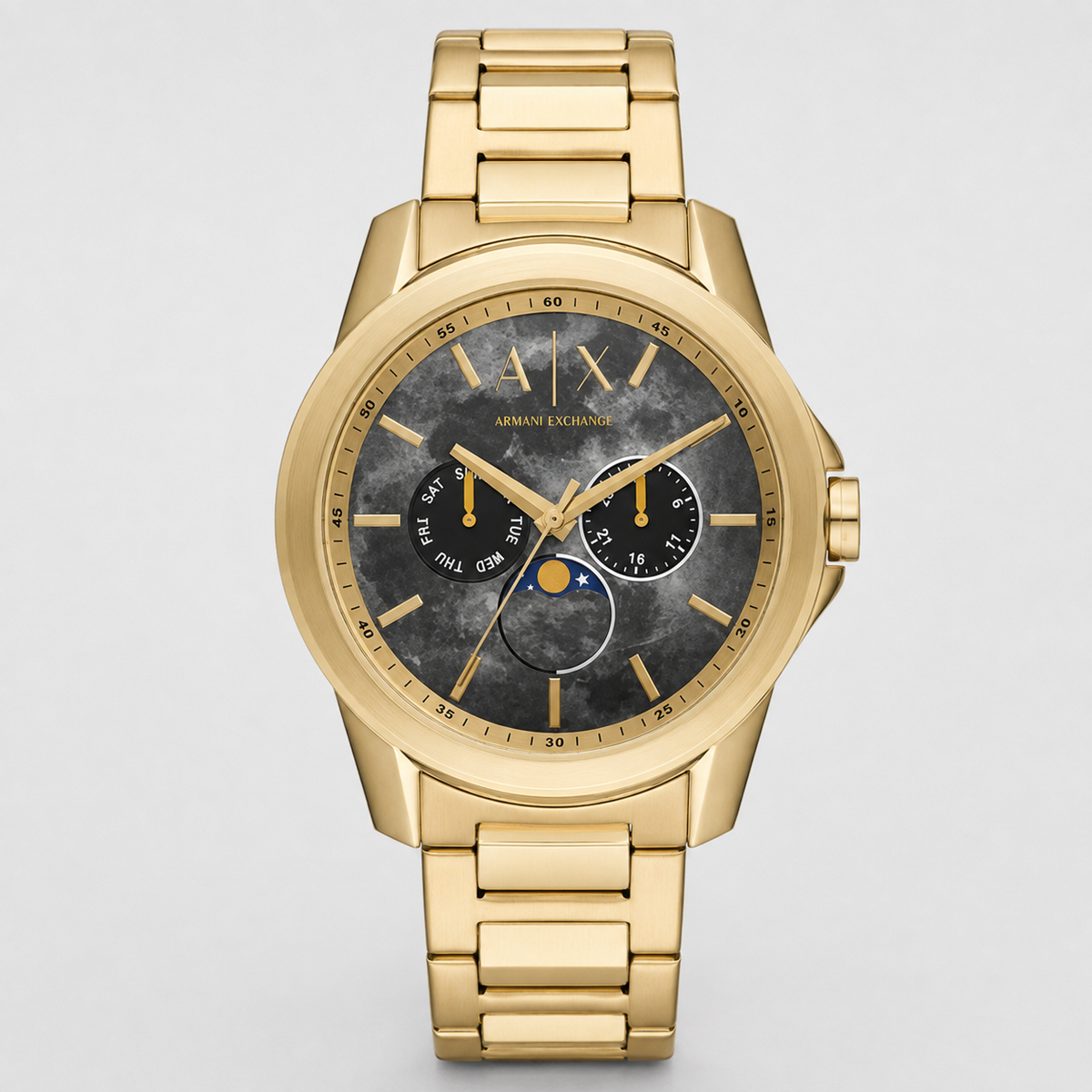 Armani Exchange AX1737 men's gold-tone marble dial multifunction watch packshot