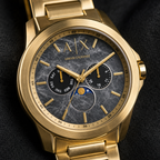 Armani Exchange AX1737 men's gold-tone marble dial multifunction watch macro