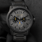 Armani Exchange AX1738 men's black multifunction watch macro
