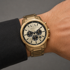 Armani Exchange AX1739 rose-gold chronograph watch worn on inner wrist