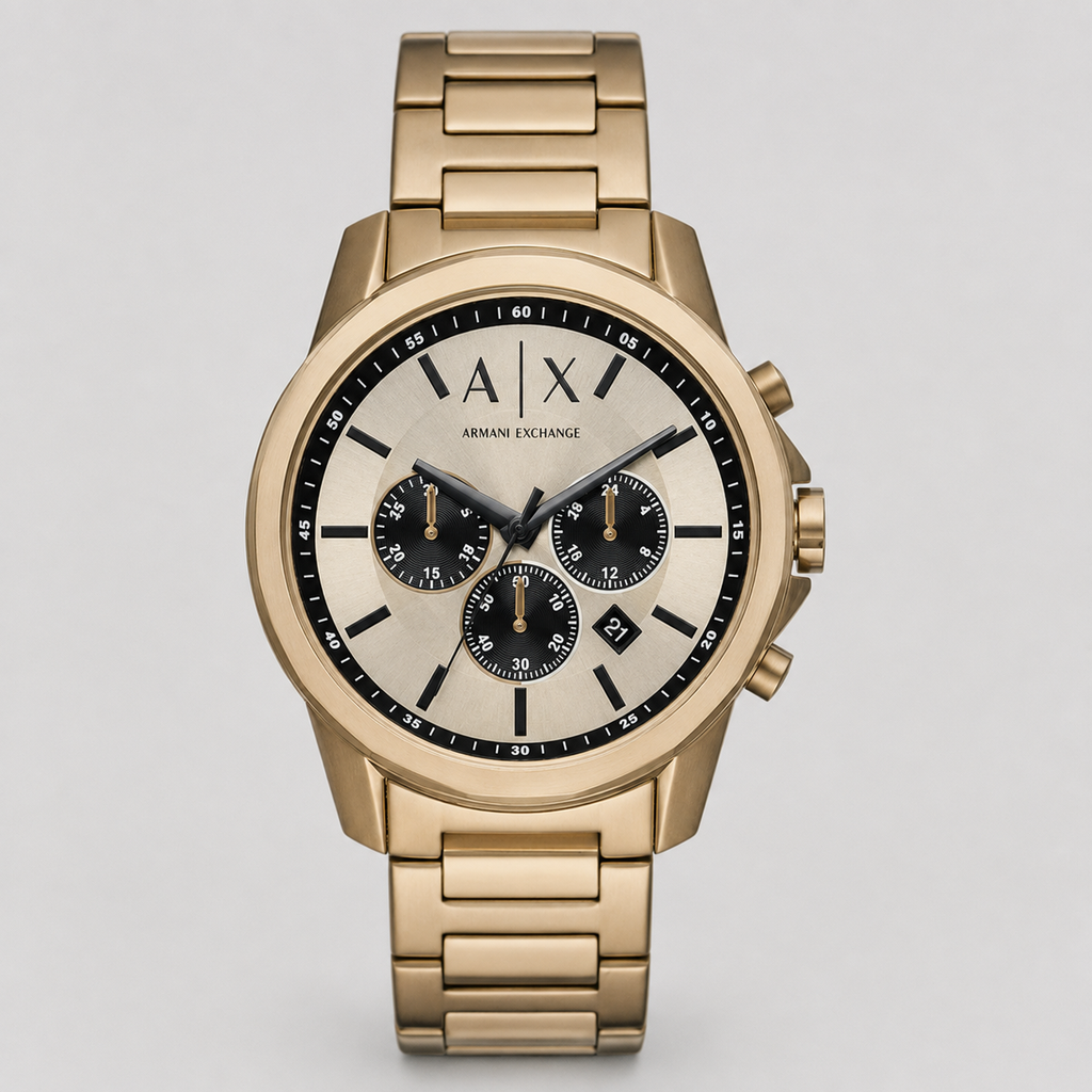 Armani Exchange AX1739 rose-gold chronograph watch front packshot