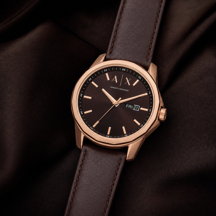 Armani Exchange AX1740 rose-gold brown day-date watch lifestyle