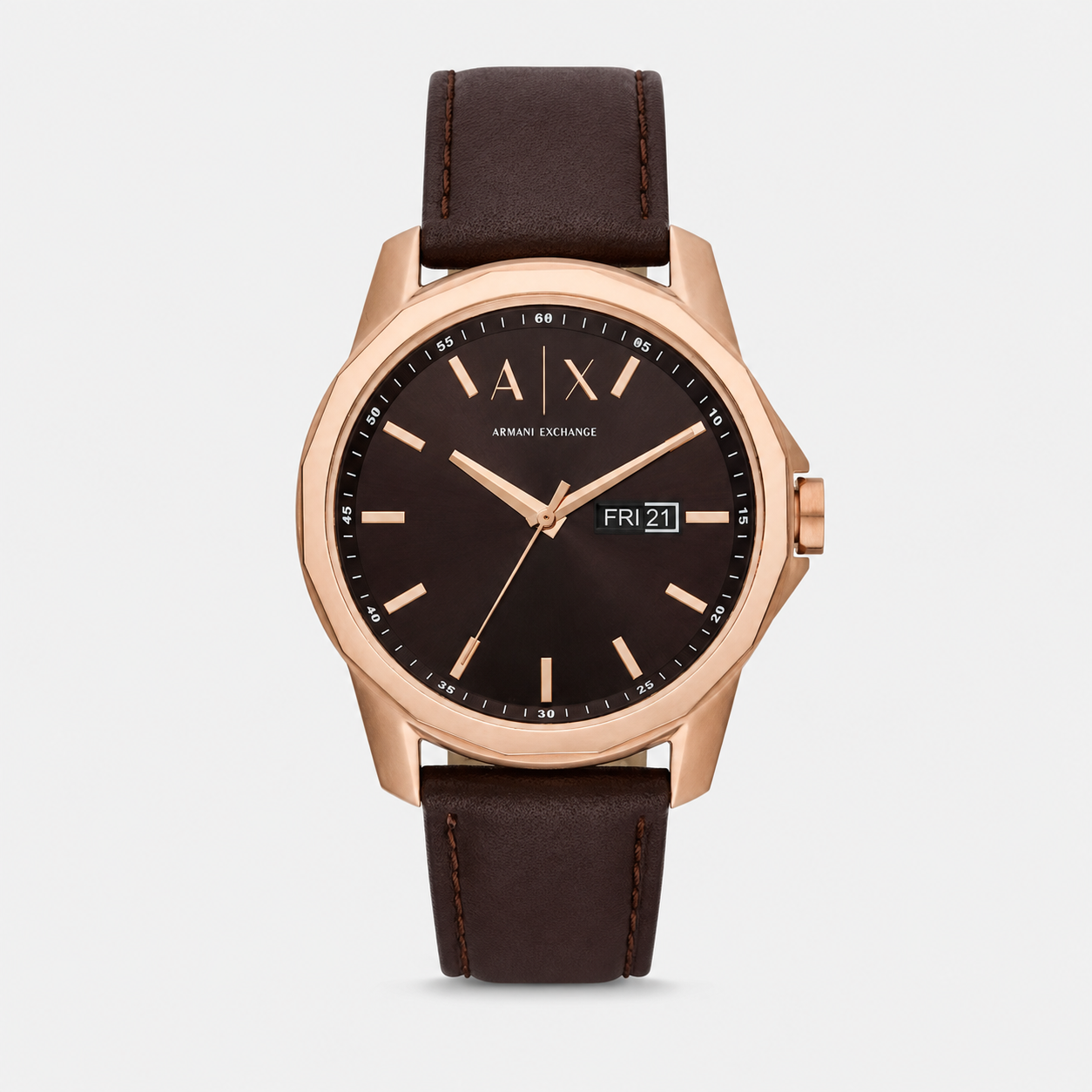 Armani Exchange AX1740 rose-gold brown day-date watch packshot