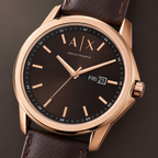 Armani Exchange AX1740 rose-gold brown day-date watch macro