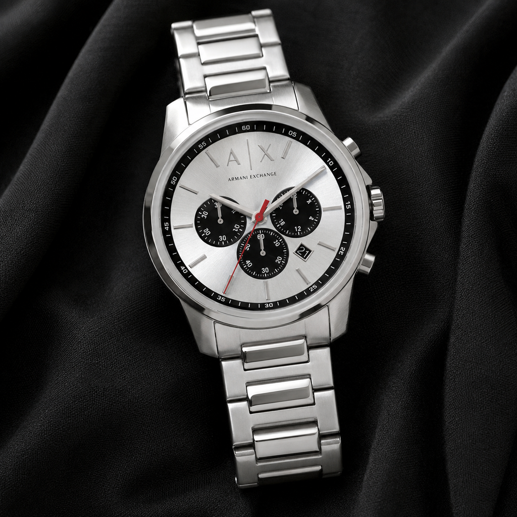 Armani Exchange AX1742 silver chronograph watch lifestyle