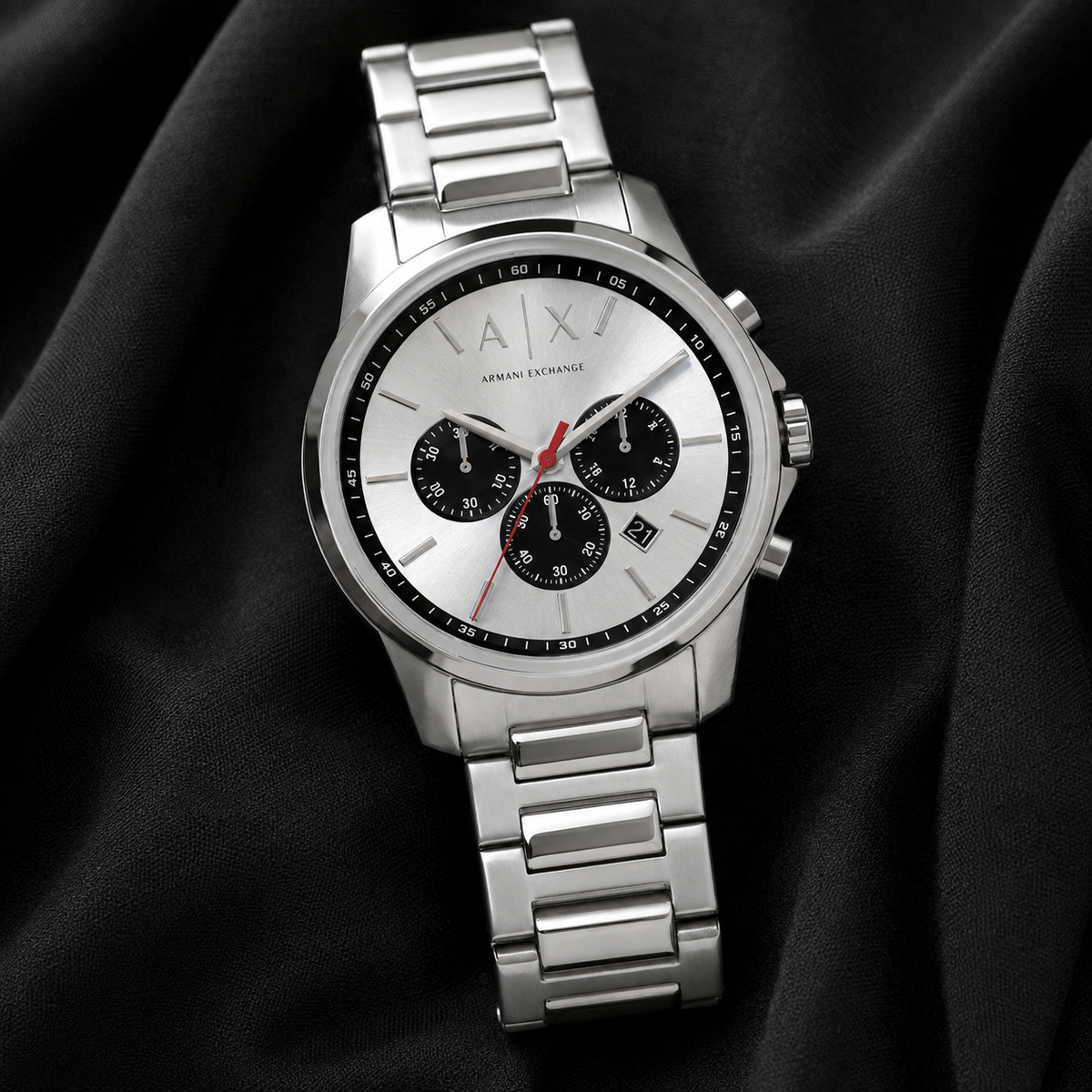 Armani Exchange AX1742 silver chronograph watch lifestyle