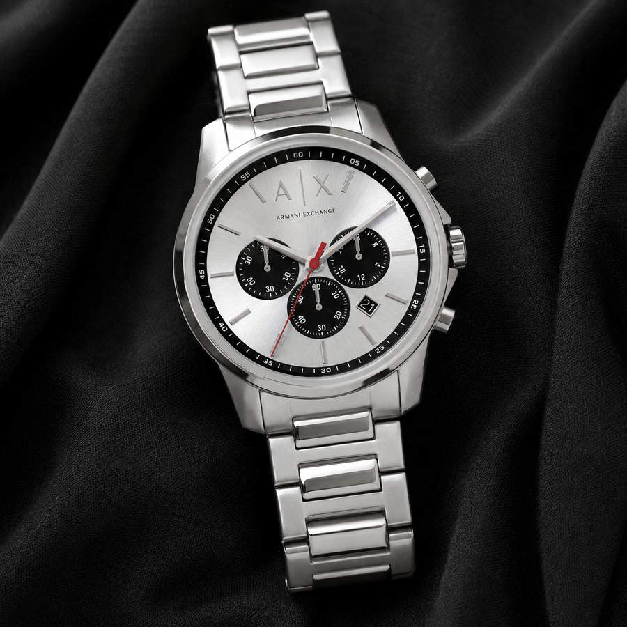 Armani Exchange AX1742 silver chronograph watch lifestyle