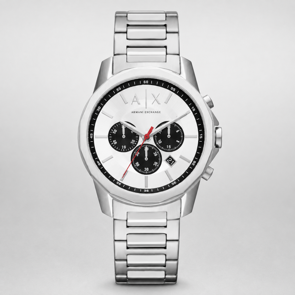 Armani Exchange AX1742 silver chronograph watch packshot