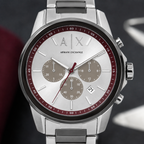 Armani Exchange AX1745 burgundy silver chronograph macro