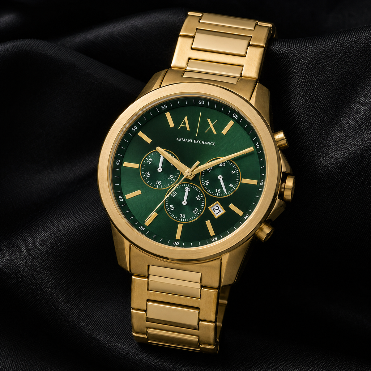 Armani Exchange AX1746 gold green chronograph lifestyle