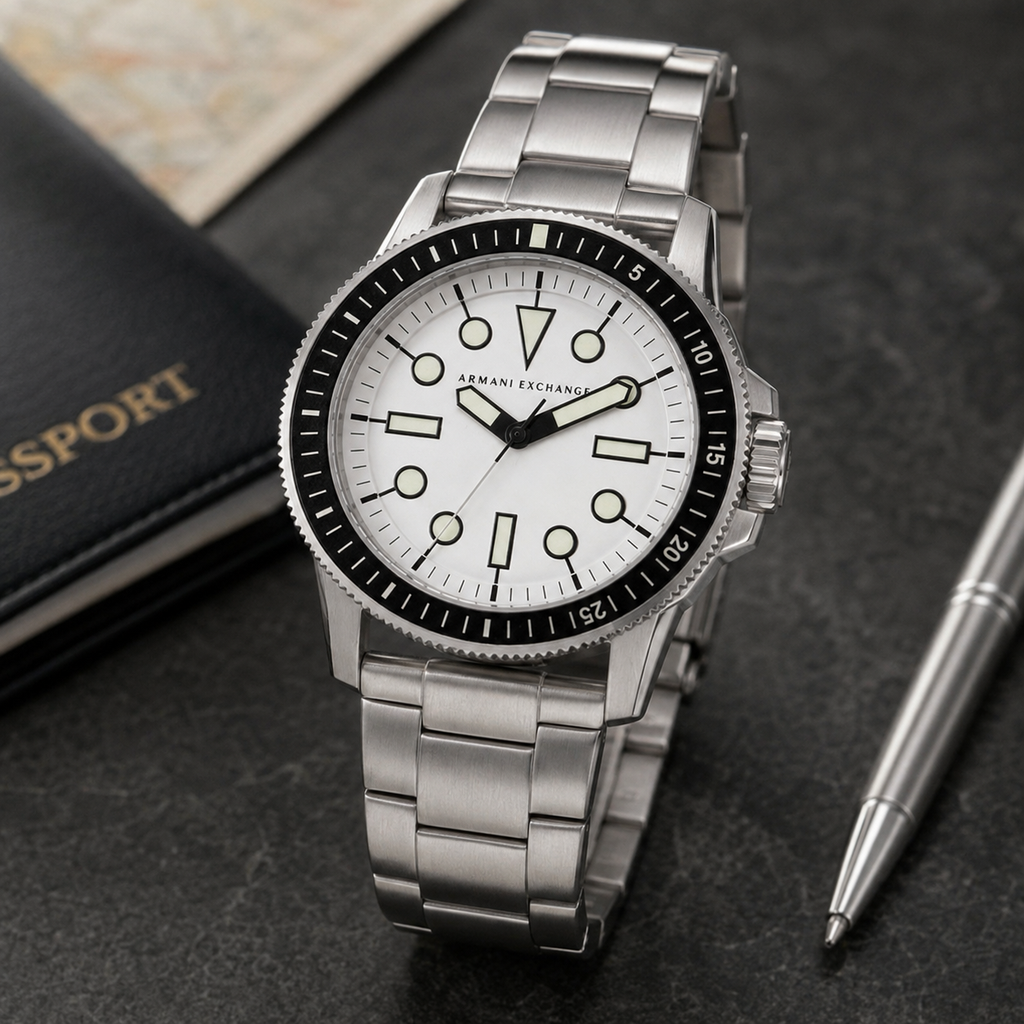 AX1853 men's dive-style watch modern desk lifestyle view